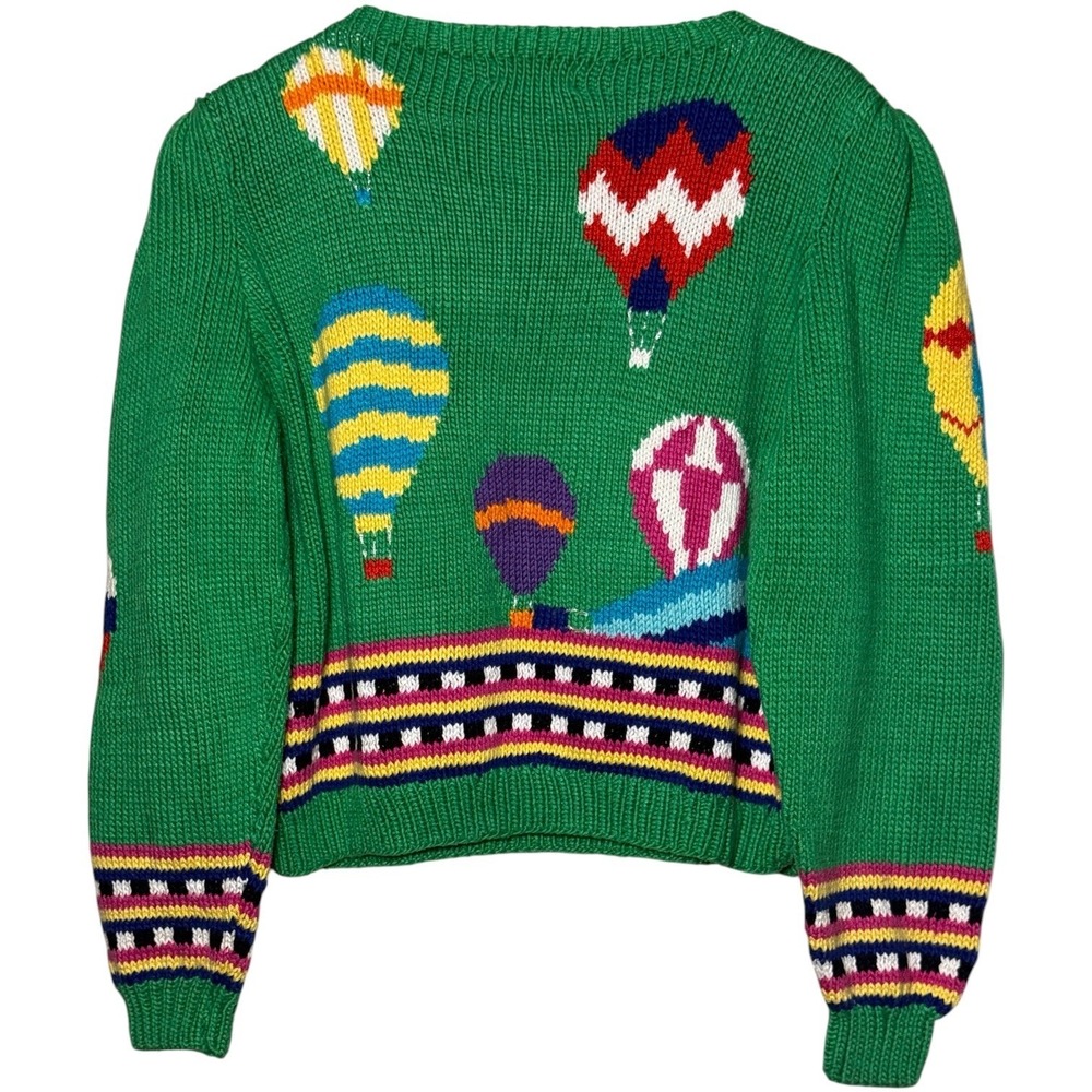 Vintage 80s VAN CLEEF Designs Hand Knit Hot Air Balloon Sweater Size Medium - Picture 2 of 9
